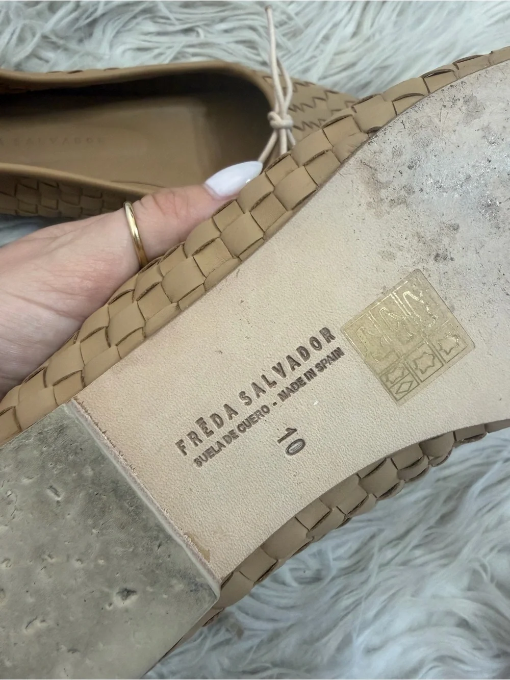 Freda Salvador Jada Tan Woven Leather Square Toe Bow Flats, Size 10